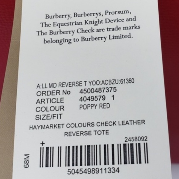 💯 Auth Burberry Reversible Red/Beige Tote Bag - Picture 7 of 8